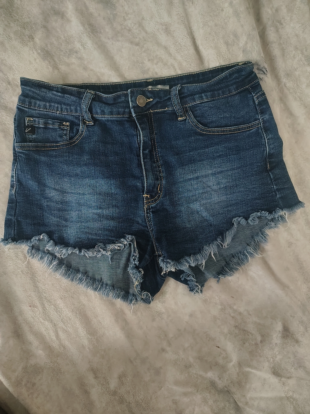 KanKan Dark Blue Frayed Hem Denim Shorts